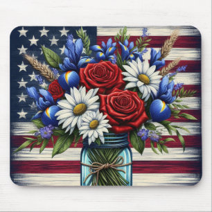 Alfombrilla De Ratón Estados Unidos patriótico, florido y afligido