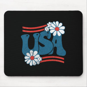 Alfombrilla De Ratón Estadounidense Flower Patriotic 4 De Julio Groovy