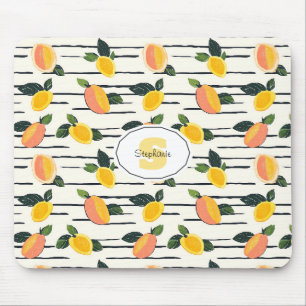 Alfombrilla De Ratón Estampa de fruta de mango coral amarillo en marfil