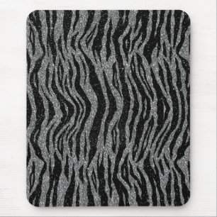 Alfombrilla De Ratón Estampado de cebra negro y gris plateado