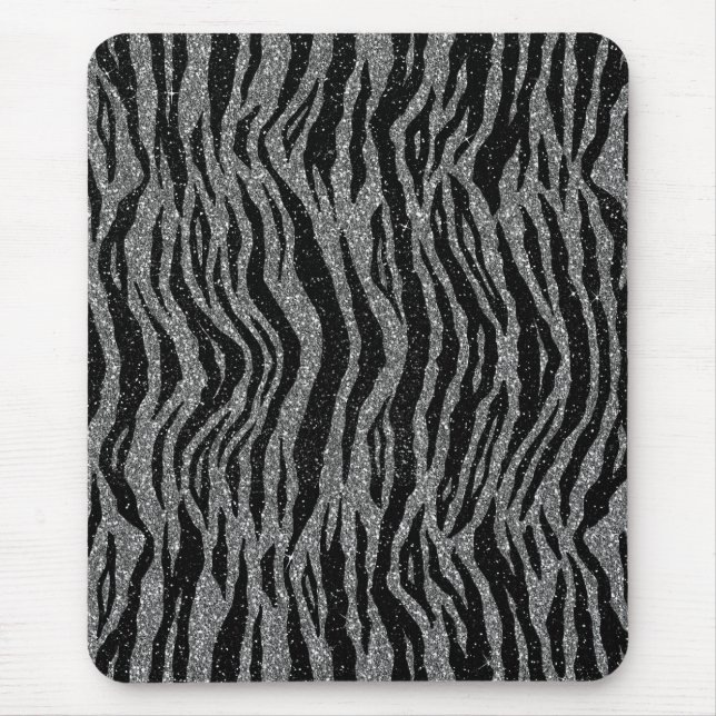 Alfombrilla De Ratón Estampado de cebra negro y gris plateado (Frente)