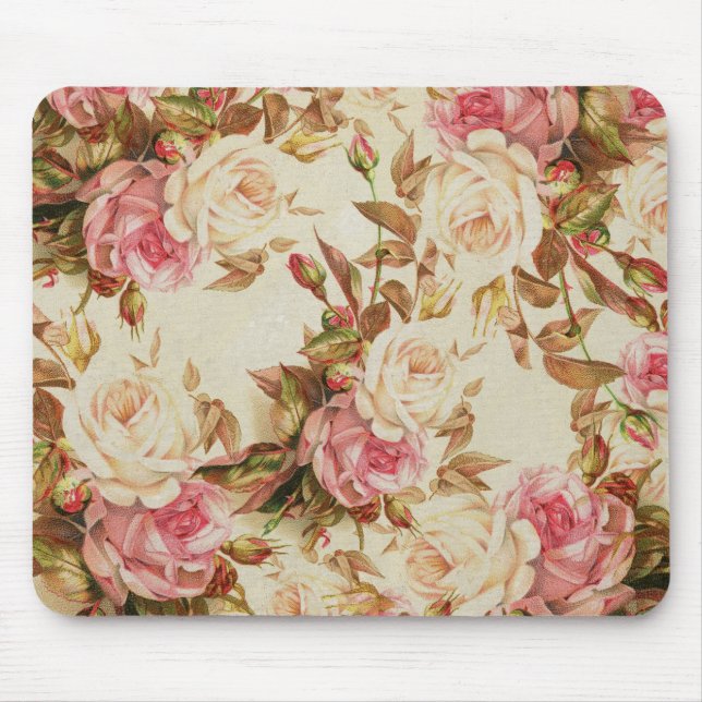 Alfombrilla De Ratón Estampado de flores marrón blanco de los rosas del (Frente)