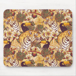 Alfombrilla De Ratón Estampado de flores tropical con el tigre