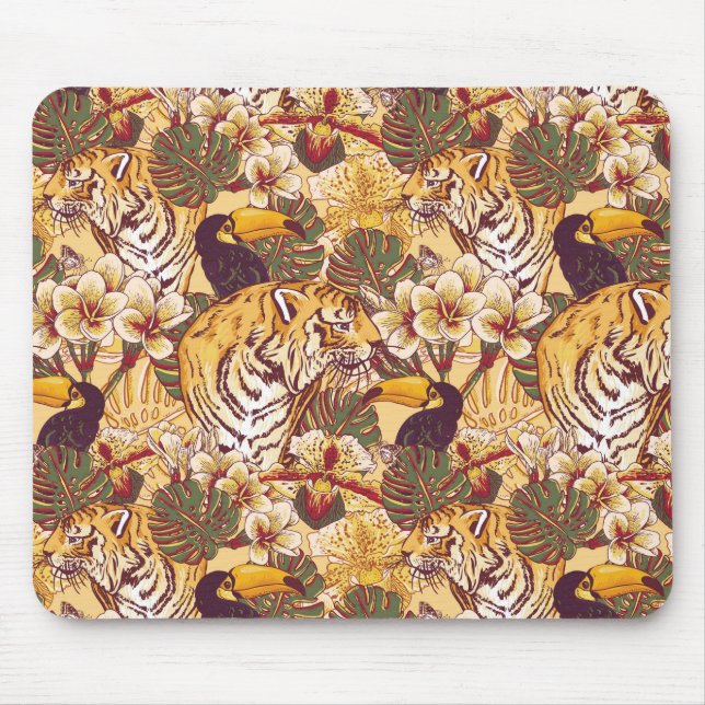 Alfombrilla De Ratón Estampado de flores tropical con el tigre (Frente)