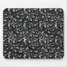 Alfombrilla De Ratón Estampado de leopardo negro y gris plateado