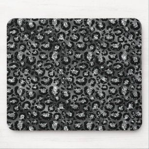 Alfombrilla De Ratón Estampado de leopardo negro y gris plateado
