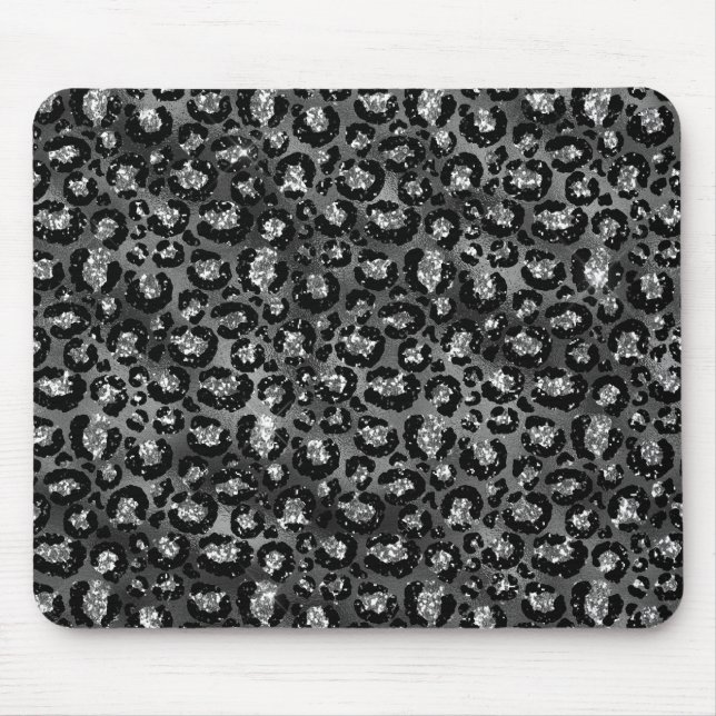 Alfombrilla De Ratón Estampado de leopardo negro y gris plateado (Frente)