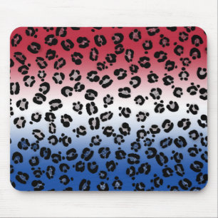 Alfombrilla De Ratón Estampado de leopardo rojo blanco y azul con purpu