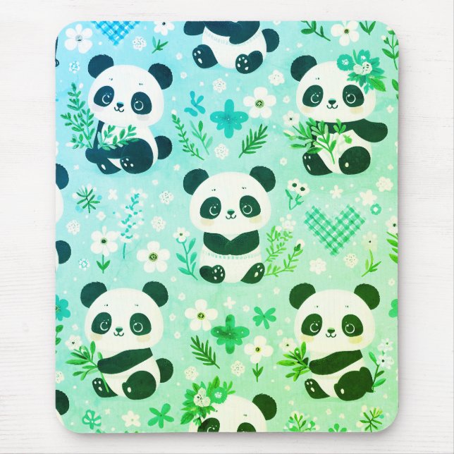 Alfombrilla De Ratón Estampado de oso panda verde (Frente)