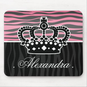 Alfombrilla De Ratón Estampado de zebra rosado y negro de la princesa