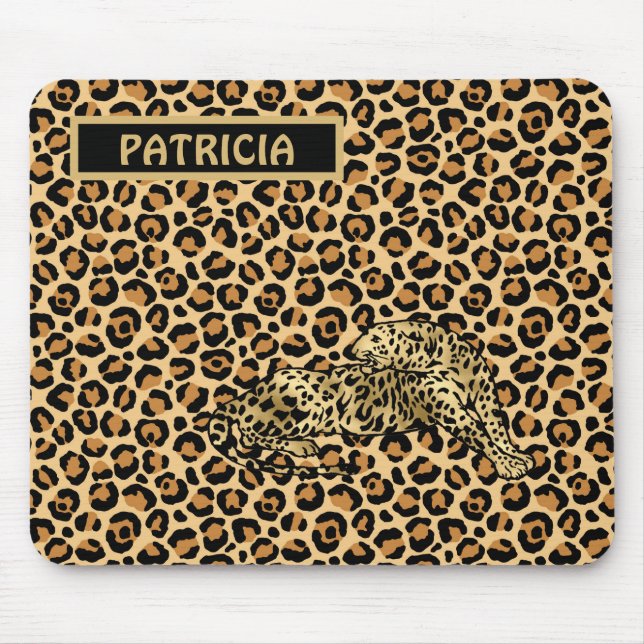 Alfombrilla De Ratón Estampado Leopardo Oro Marrón Divertido Nombre   (Frente)