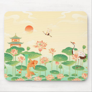 Alfombrilla De Ratón Estanque de Koi y Nenúfares de Jardín Japonés Arte