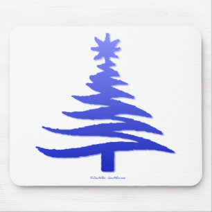 Alfombrilla De Ratón Esténcil de árbol de navidad azul de cobalto