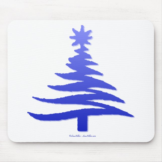 Alfombrilla De Ratón Esténcil de árbol de navidad azul de cobalto (Frente)