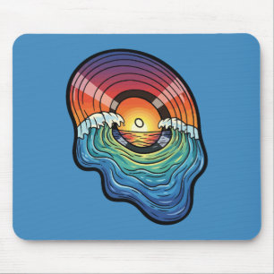 Alfombrilla De Ratón Estética de vinilo de onda de puesta de sol retro