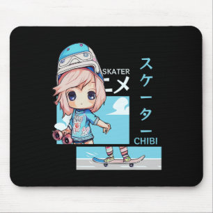 Alfombrilla De Ratón Estética Japonesa Kawaii Chibi Skater Patineta