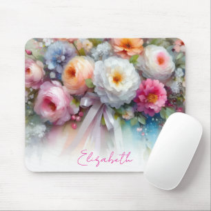 Alfombrilla De Ratón Estilo acuarela floral tu texto personalizado nomb