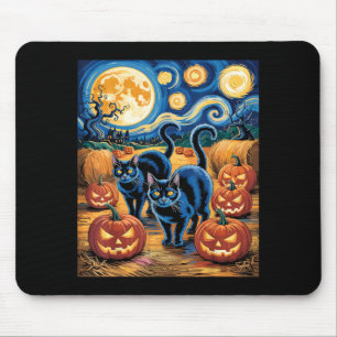Alfombrilla De Ratón Estilo de arte estrellado gatos negros calabaza de
