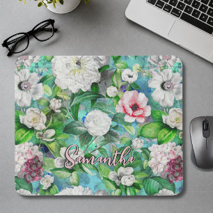 Alfombrilla De Ratón Estilo floral flores rosadas patrón de monograma a