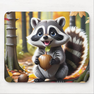 Alfombrilla De Ratón Estilo kawaii lindo Raccoon ambiente otoño