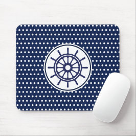Alfombrilla De Ratón Estilo marítimo azul y blanco, rueda del barco