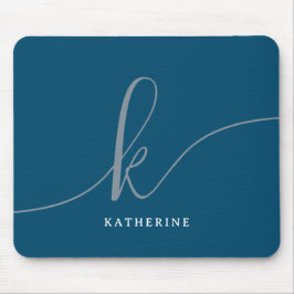Alfombrilla De Ratón Estilo Script Monograma Marina Azul