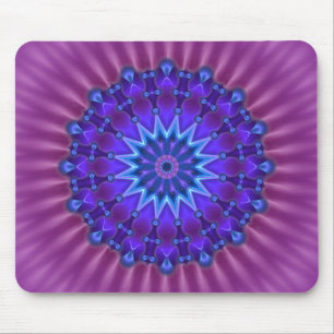 Alfombrilla De Ratón Estrella de Mandala en azul   flor magenta