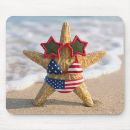 Alfombrilla De Ratón Estrella de mar con bikini de bandera y gafas de s