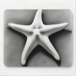 Alfombrilla De Ratón Estrella de mar en blanco y negro