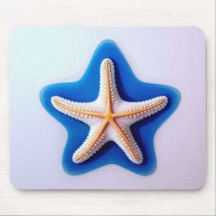 Alfombrilla De Ratón Estrella de mar naranja en azul