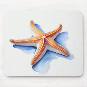 Alfombrilla De Ratón Estrella de mar y silueta azul