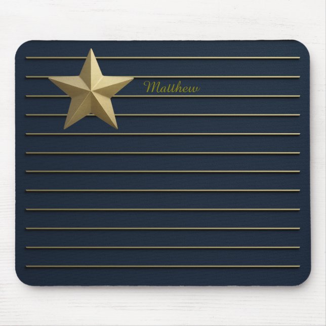 Alfombrilla De Ratón Estrella dorada en Mousepad azul marino (Frente)