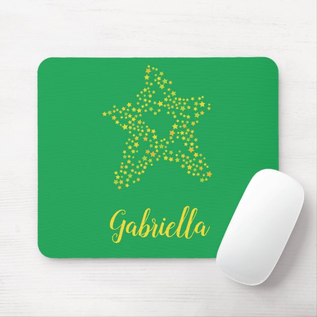 Alfombrilla De Ratón Estrellas amarillas en verde (Con ratón)
