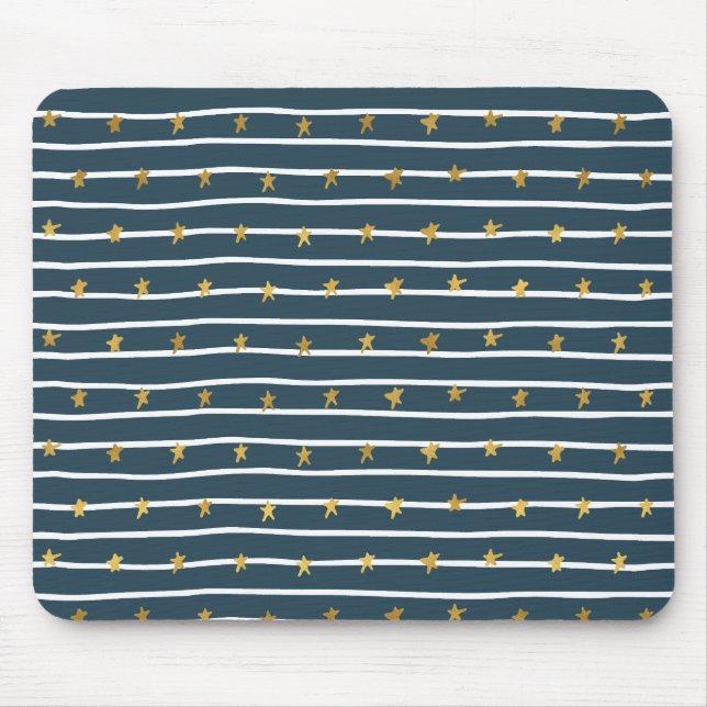 Alfombrilla De Ratón Estrellas azules y rayas doradas (Frente)