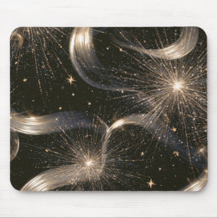 Alfombrilla De Ratón Estrellas de brillo de oro negro
