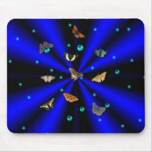 Alfombrilla De Ratón Estrellas, perlas y mariposa en negro y azul