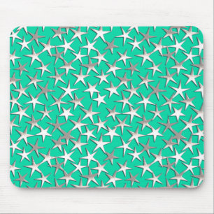 Alfombrilla De Ratón Estrellas plateadas de turquesa