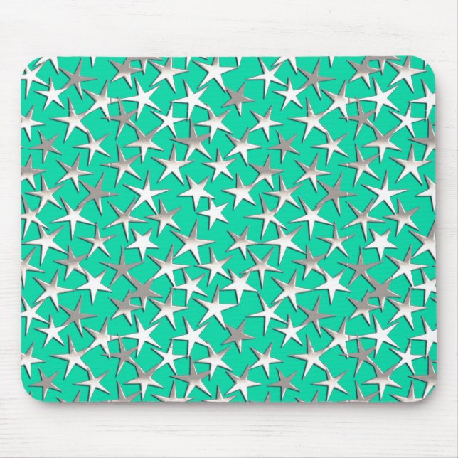 Alfombrilla De Ratón Estrellas plateadas de turquesa (Frente)