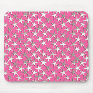 Alfombrilla De Ratón Estrellas plateadas en rosa fucsia
