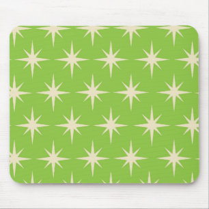 Alfombrilla De Ratón Estrellas retro atómicas en patrón sobre verde lim