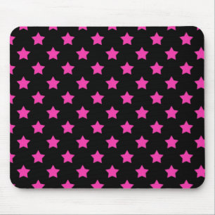 Alfombrilla De Ratón Estrellas Rosa Caliente sobre Patrón de Fondo Negr
