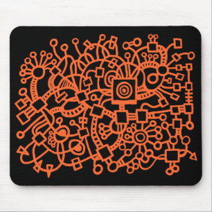 Alfombrilla De Ratón Estructura abstracta - Naranja de otoño en negro