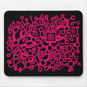 Alfombrilla De Ratón Estructura abstracta - Rojo neón sobre negro