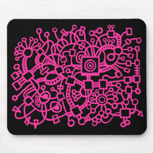 Alfombrilla De Ratón Estructura abstracta - Rosa caliente en negro