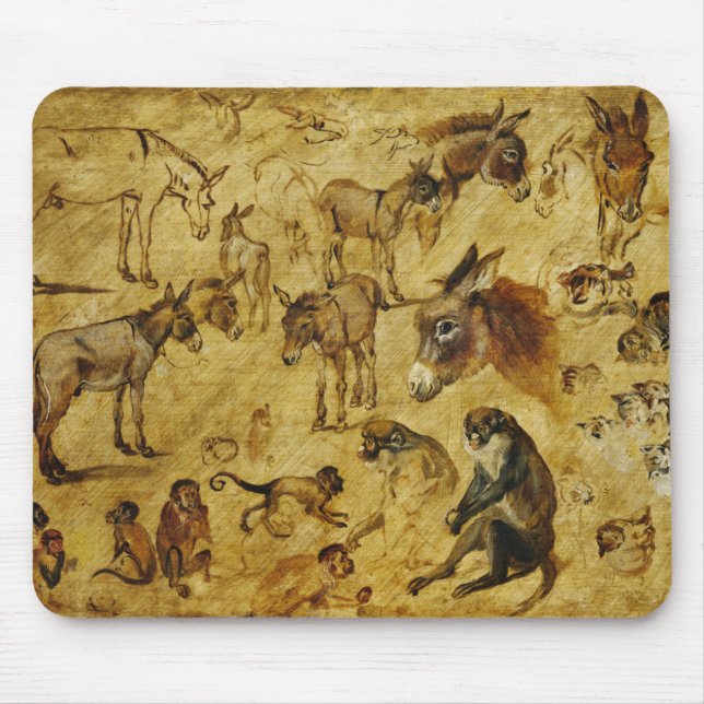 Alfombrilla De Ratón Estudios de animales: burros, monos, gatos y perro (Frente)