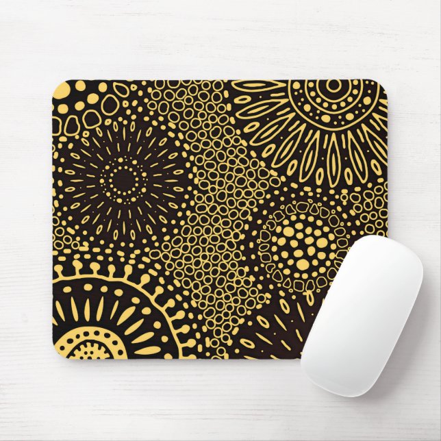 Alfombrilla De Ratón Ethnic Floral Black Gold Pattern Mouse Pad (Con ratón)