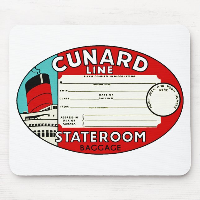 Alfombrilla De Ratón Etiqueta de equipaje de la línea Cunard (Frente)
