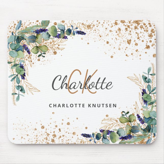 Alfombrilla De Ratón Eucalyptus greenerenery nombre de monograma purpur (Frente)