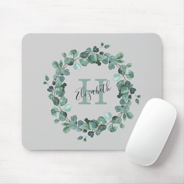 Alfombrilla De Ratón Eucalyptus Greenery Personalized Monogram (Con ratón)