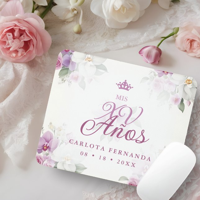 Alfombrilla De Ratón Exquisite Mis XV Años Spanish Floral Orchid Posies (Romantic Exquisite Mis XV Años Spanish Floral Orchids Bouquets in Pink shades Mouse Pad. )